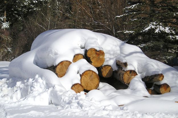 Snow Wood Pile. Photo by Pinedale Online.