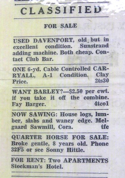 1953 Classified Ads. Photo by Dawn Ballou, Pinedale Online.