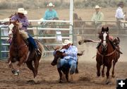 Steer Wrestling. Photo by Clint Gilchrist, Pinedale Online.