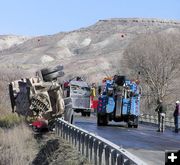 Truck crash on Green River Bridge. Photo by Dawn Ballou, Pinedale Online.