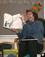 Nancy McDaniel reads. Photo by Pam McCulloch, Pinedale Online.