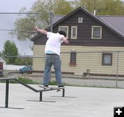 Gabe on a rail. Photo by Dawn Ballou, Pinedale Online.