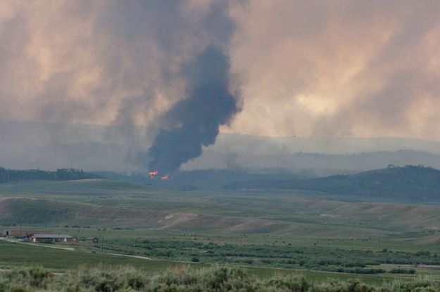 Flames near ranch and home. Photo by Dawn Ballou, Pinedale Online.