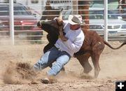 Steer Wrestling. Photo by Clint Gilchrist, Pinedale Online.