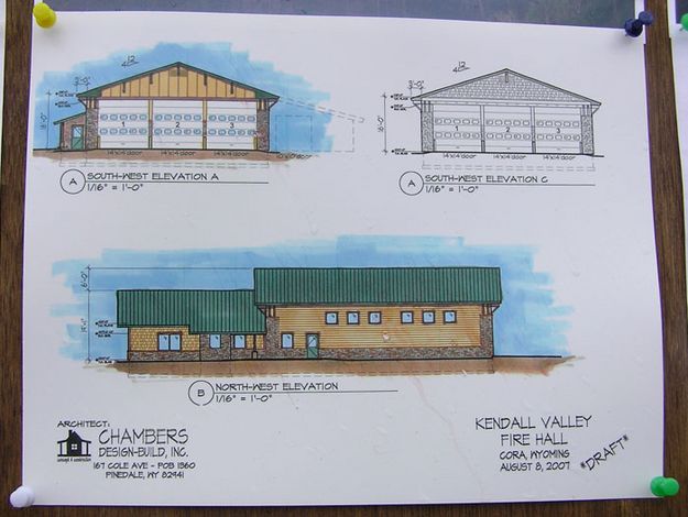 Plans for new fire hall. Photo by Bob Rule, KPIN 101.1 FM Radio.