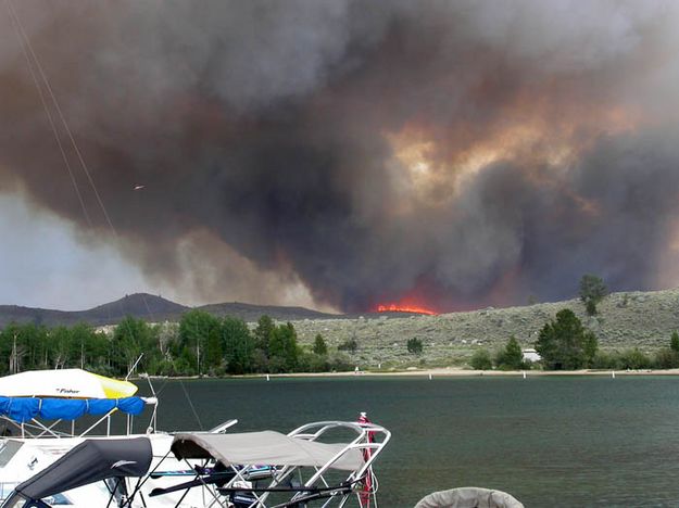 Flames approach Lakeside. Photo by Jesse Lake, Lakeside Lodge.