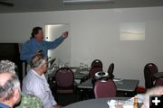 Giving his talk. Photo by Dawn Ballou, Pinedale Online.