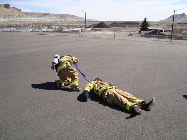 Dragging out a victim. Photo by Sublette County Fire Board.