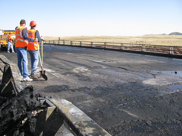 Damaged bridge. Photo by Ross Doman, Wyoming Department of Transportation..