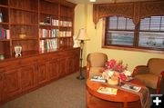 Reading area bookcase. Photo by Dawn Ballou, Pinedale Online.