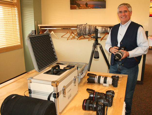 Dave and his cameras. Photo by Dawn Ballou, Pinedale Online.