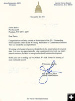 Senator Barrasso letter. Photo by Pinedale Online.