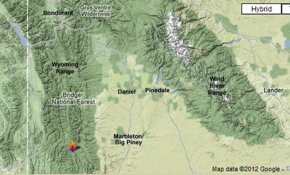 Fire area proximity map. Photo by Pinedale Online.