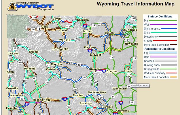 Wyoming Road Conditions. Photo by WyoRoad.info Wyoming Department of Transportation.