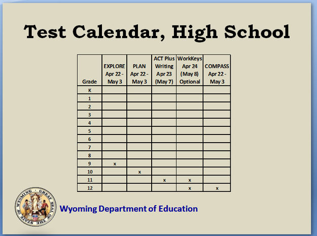 High School Test Schedule. Photo by Wyoming Department of Education.