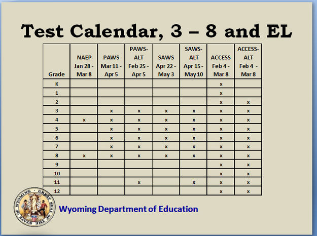 Test Schedule - Grades 3-8 . Photo by Wyoming Department of Education.