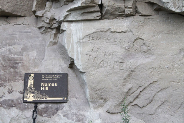 1844 Jim Bridger inscription. Photo by Dawn Ballou, Pinedale Online.