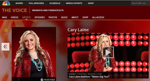 Cary Laine on 'The Voice'. Photo by The Voice on NBC.