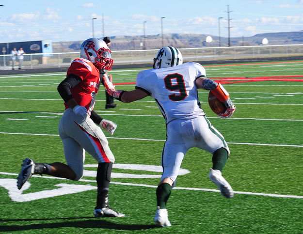 The Stiff-arm Works. Photo by Terry Allen.