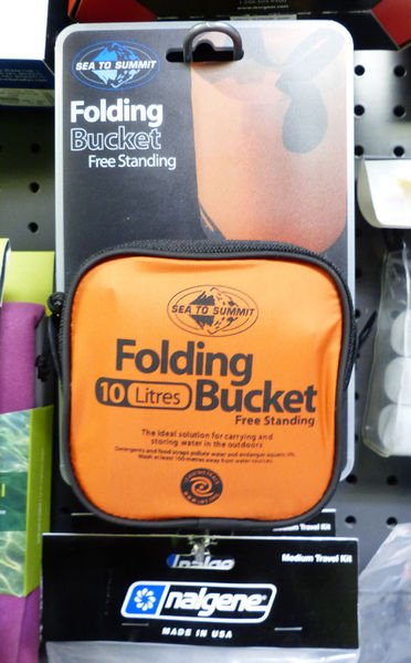 Folding bucket. Photo by Dawn Ballou, Pinedale Online.
