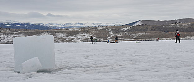 Chainsaw Cut Ice Blocks. Photo by Terry Allen.