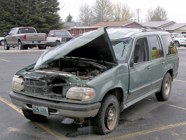 Wrecked car. Photo by Bob Rule, KPIN 101.1FM Radio.