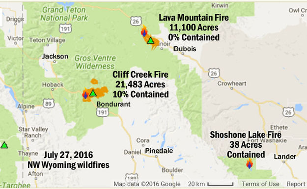 Wildfires July 27, 2016. Photo by Pinedale Online.