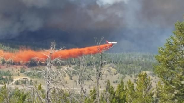 Lava Mtn Fire Tanker Drop. Photo by Shoshone National Forest.