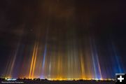 Light pillars around midnight. Photo by Dave Bell.