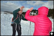 Scott Gets a Kari Greeting. Photo by Terry Allen.