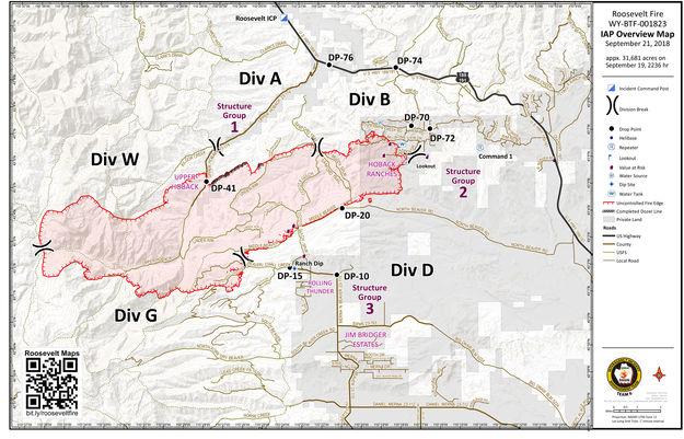 Roosevelt Fire Map Sept. 21. Photo by Bridger-Teton National Forest.