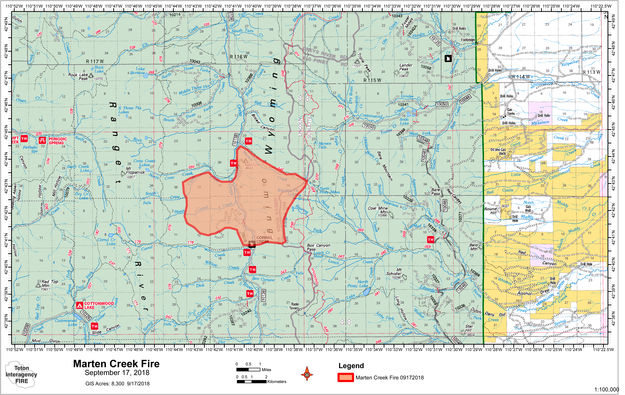 Marten Creek Fire map. Photo by Bridger-Teton National Forest.