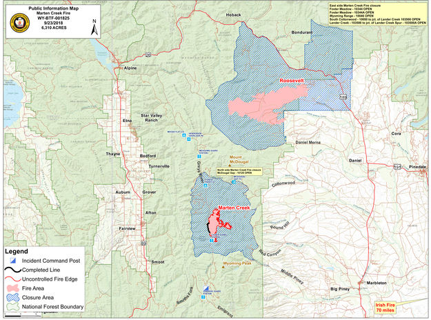 Marten Creek Fire Sept 23. Photo by Bridger-Teton National Forest.