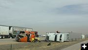Overturned semis. Photo by Wyoming Highway Patrol.