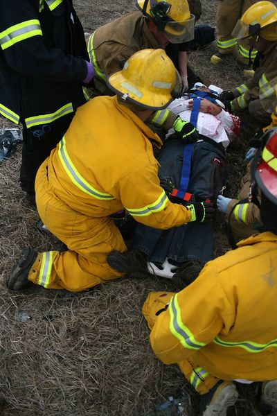 Securing Victim. Photo by Pam McCulloch, Pinedale Online.