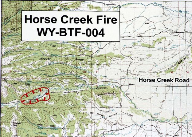 Horse Creek Fire Map. Photo by Dawn Ballou, Pinedale Online.