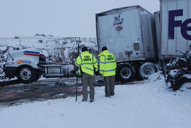 Crunched together. Photo by Wyoming Highway Patrol.